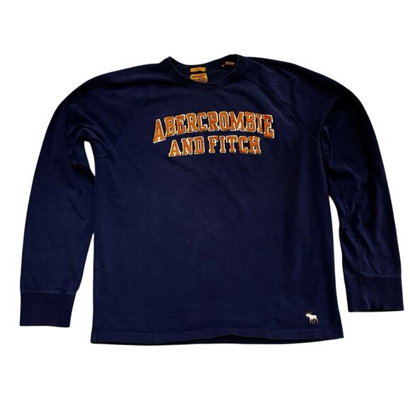 Abercrombie & Fitch Blue Crew Shirt Men's XL Muscle Fit Y2K Yellow 3D Embroidery - Picture 1 of 6